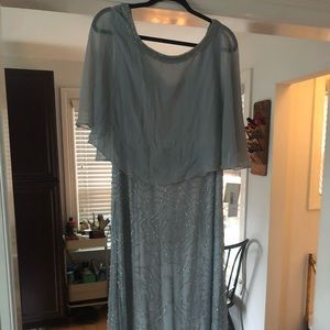 JKara Beaded Long Silver Dress